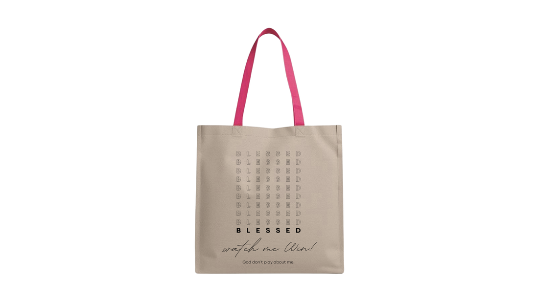 Blessed, Watch Me Win. Inspirational Canvas Bag