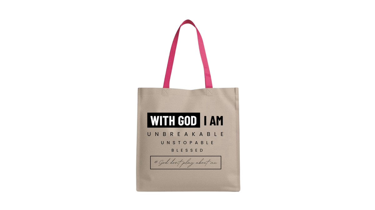 With God I Am. Inspirational Canvas Bag